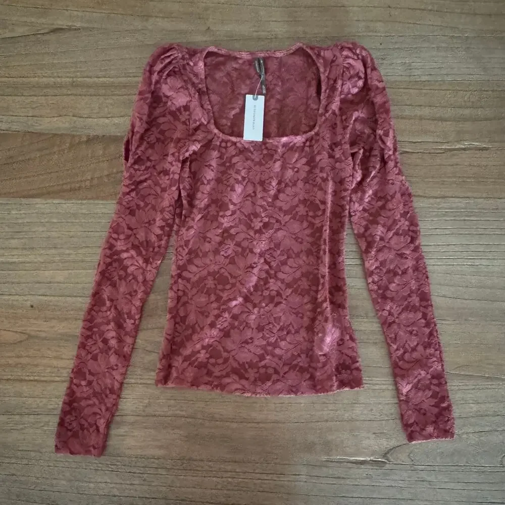 Anthropologie Puff-Sleeve Sheer Lace Top - Size XXS
